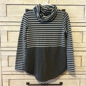 Gray striped cowl neck long sleeve top